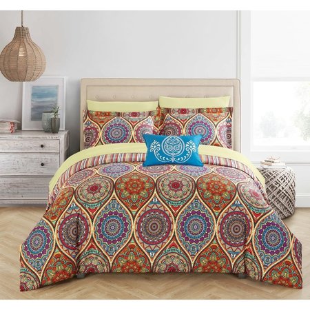 FIXTURESFIRST Svend 8 Piece Reversible Comforter Bed, Red - Queen FI2541723